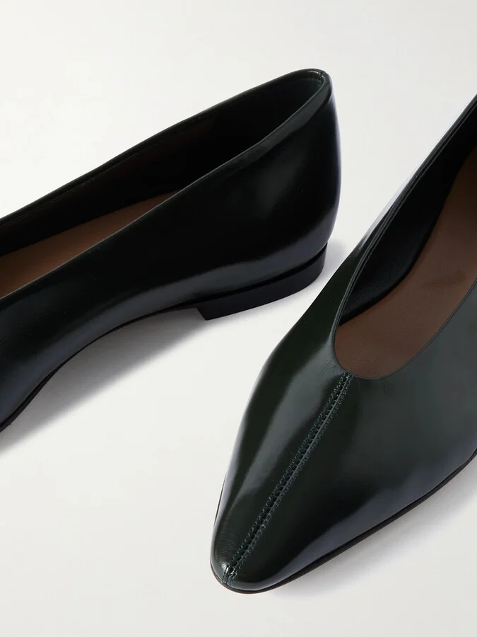 Bottega Veneta - Sofia Glossed-leather Point-toe Ballet Flats - Black - Image 4