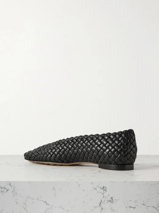 Bottega Veneta - Sofia Intrecciato Leather Point-toe Flat - Black - Image 3