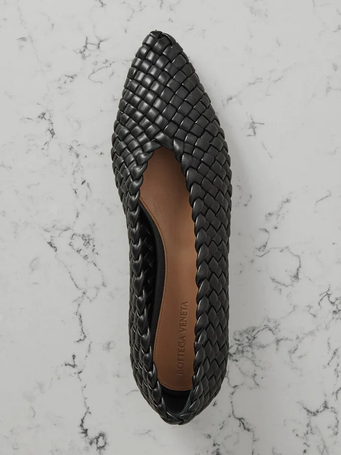 Bottega Veneta - Sofia Intrecciato Leather Point-toe Flat - Black - Image 5