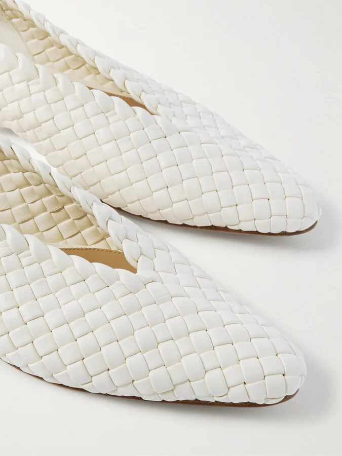 Bottega Veneta - Sofia Intrecciato Leather Point-toe Flat - White - Image 4