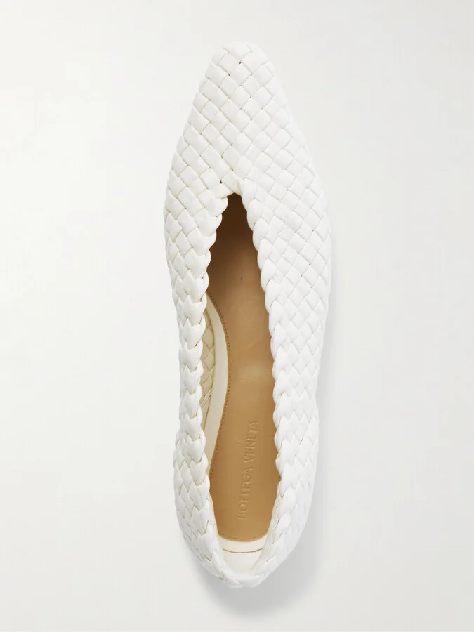 Bottega Veneta - Sofia Intrecciato Leather Point-toe Flat - White - Image 5