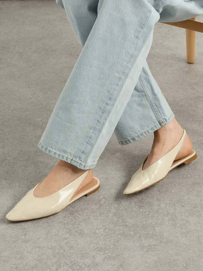 Bottega Veneta - Sofia Leather Slingback Point-toe Flats - Cream - Image 2