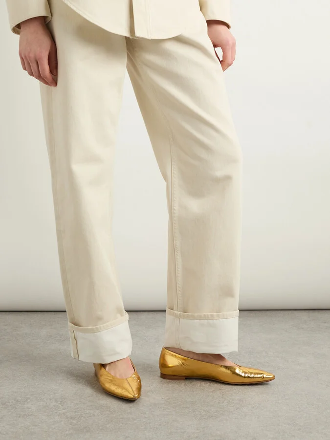 Bottega Veneta - Sofia Metallic Textured-leather Point-toe Ballet Flats - Gold - Image 2
