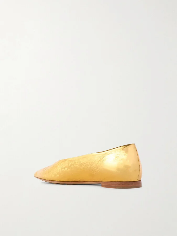 Bottega Veneta - Sofia Metallic Textured-leather Point-toe Ballet Flats - Gold - Image 3