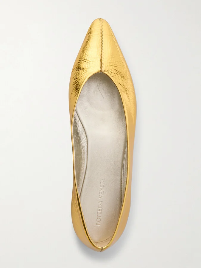 Bottega Veneta - Sofia Metallic Textured-leather Point-toe Ballet Flats - Gold - Image 5