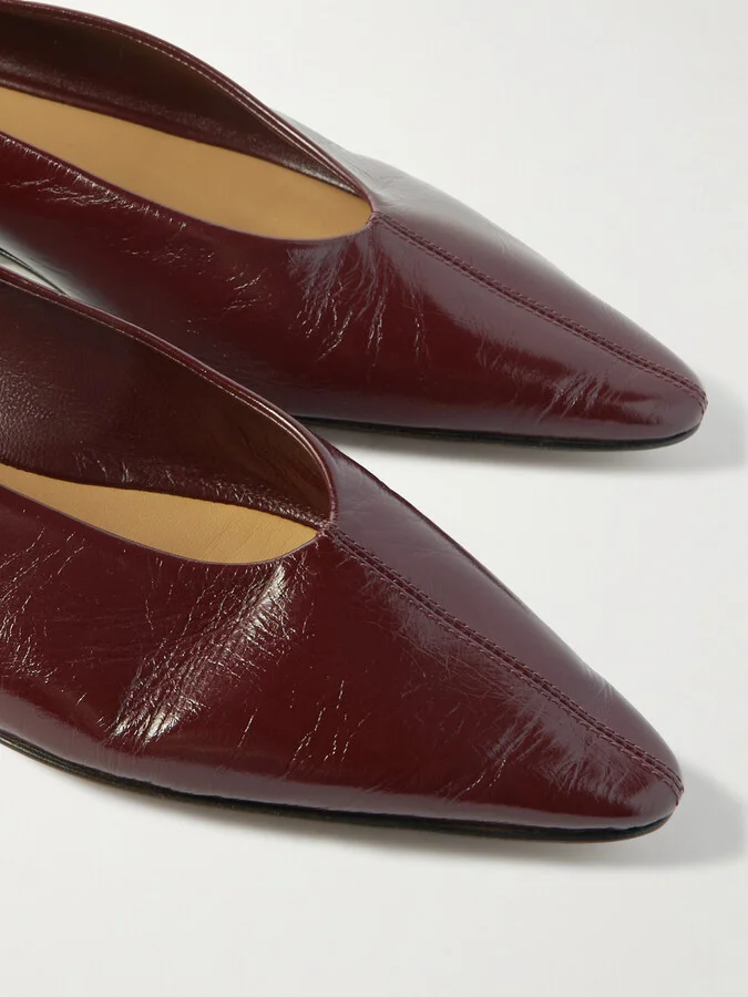 Bottega Veneta - Sofia Patent-leather Point-toe Ballet Flats - Burgundy - Image 4