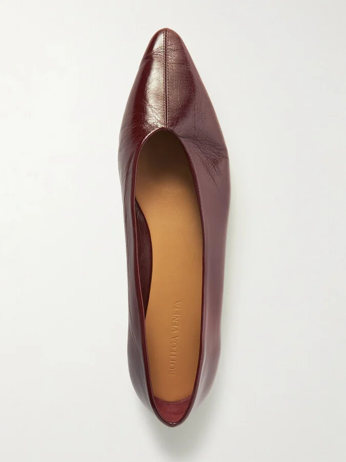 Bottega Veneta - Sofia Patent-leather Point-toe Ballet Flats - Burgundy - Image 5
