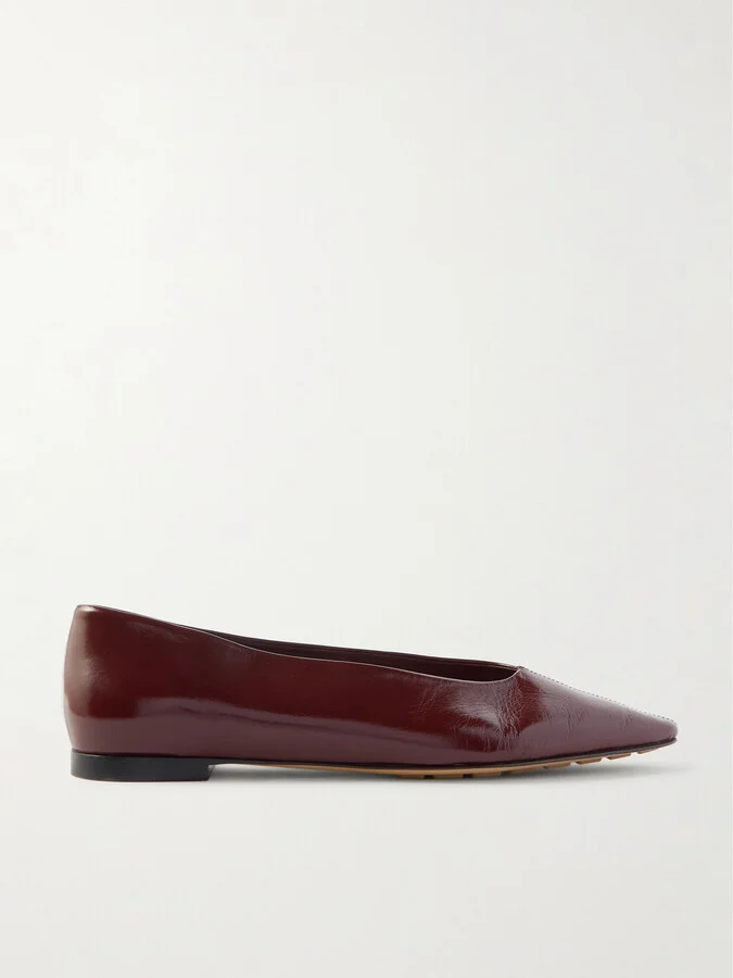 Bottega Veneta - Sofia Patent-leather Point-toe Ballet Flats - Burgundy