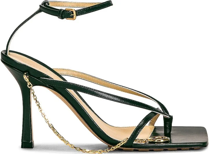 Bottega Veneta Stretch Ankle Strap Sandals in Dark Green