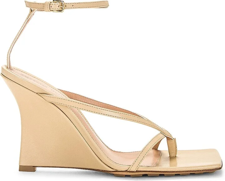 Bottega Veneta Stretch Ankle Strap Wedge Sandal in Beige