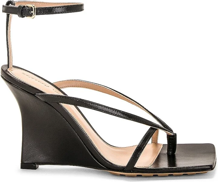 Bottega Veneta Stretch Ankle Strap Wedge Sandal in Black