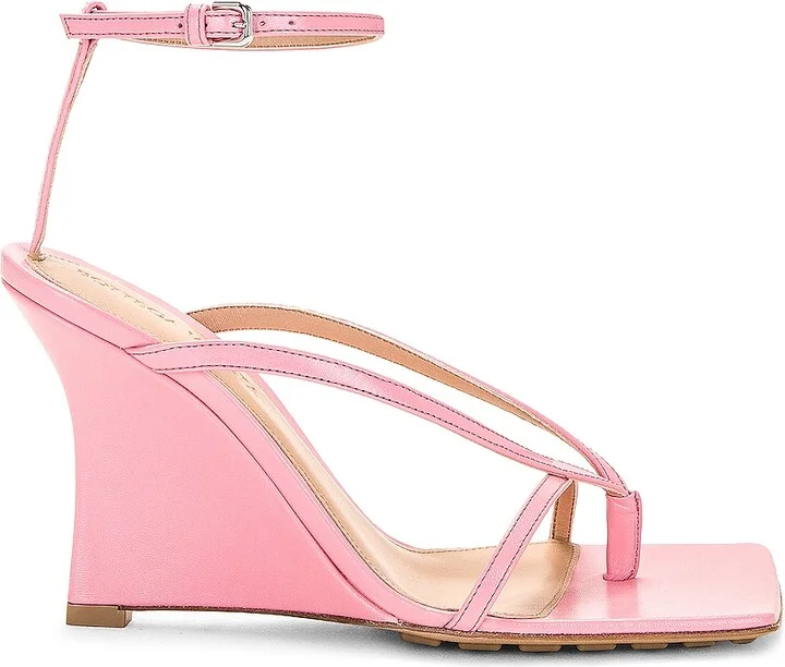 Bottega Veneta Stretch Ankle Strap Wedge Sandal in Pink