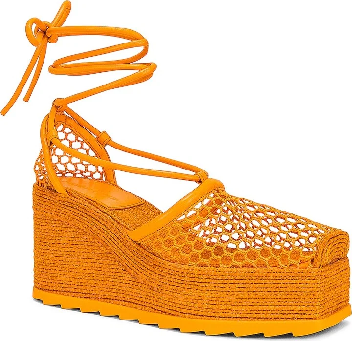 Bottega Veneta Stretch Lace Up Espadrilles in Orange - Image 2