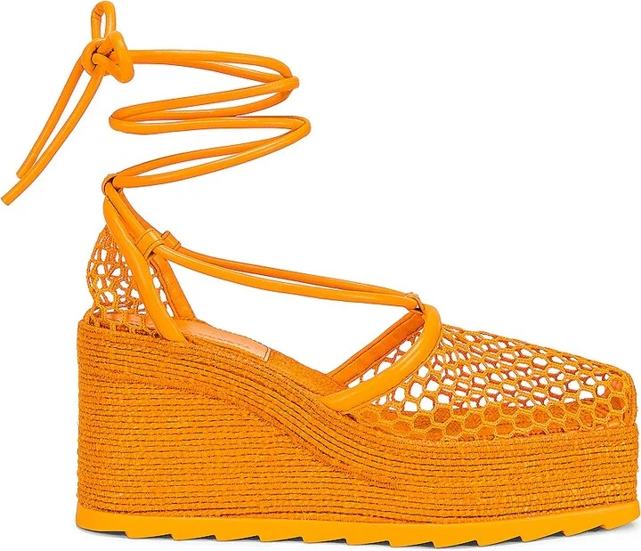 Bottega Veneta Stretch Lace Up Espadrilles in Orange