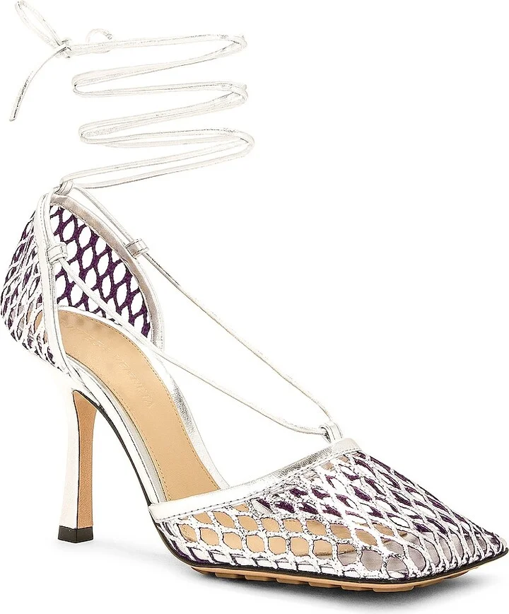 Bottega Veneta Stretch Lace Up Sandal in Metallic Silver - Image 2
