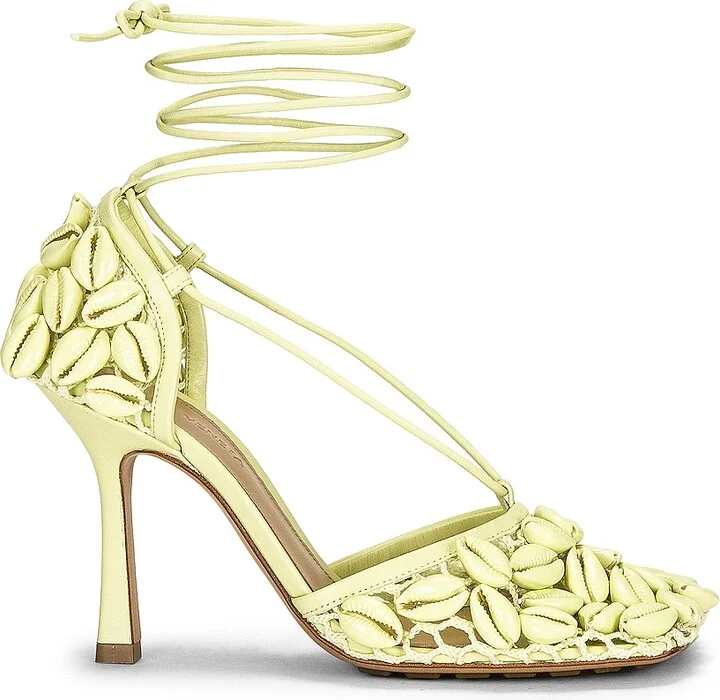 Bottega Veneta Stretch Lace Up Sandals in Lemon