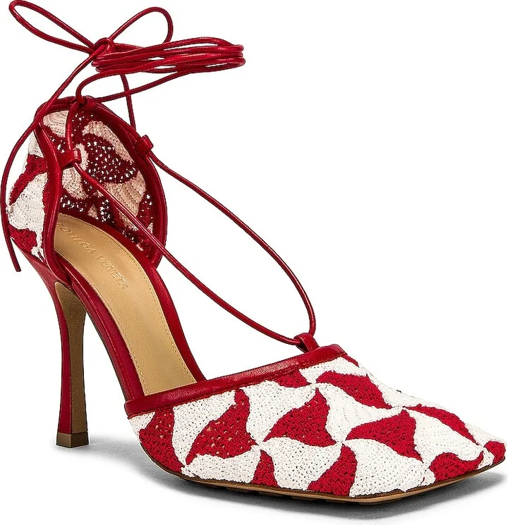 Bottega Veneta Stretch Lace Up Sandals in Red - Image 2