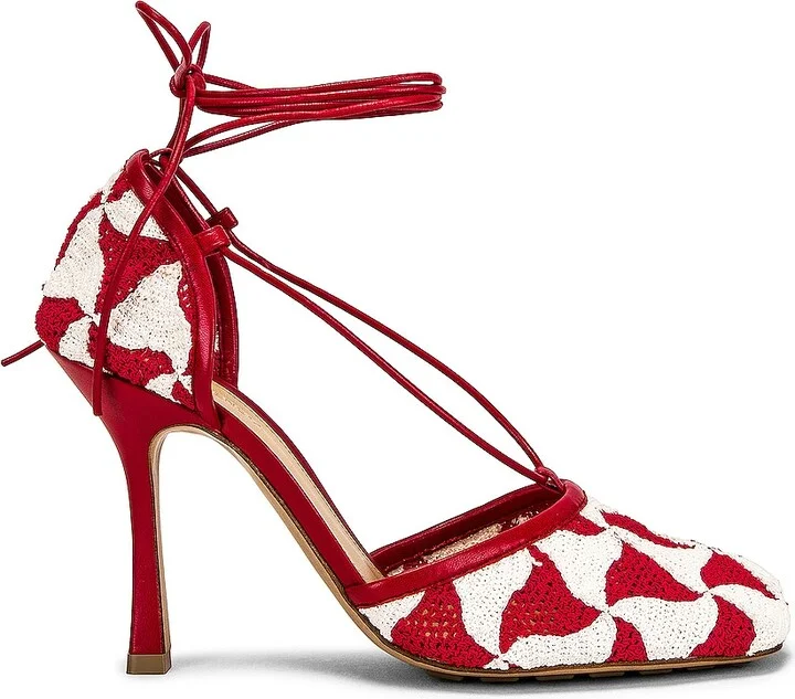 Bottega Veneta Stretch Lace Up Sandals in Red