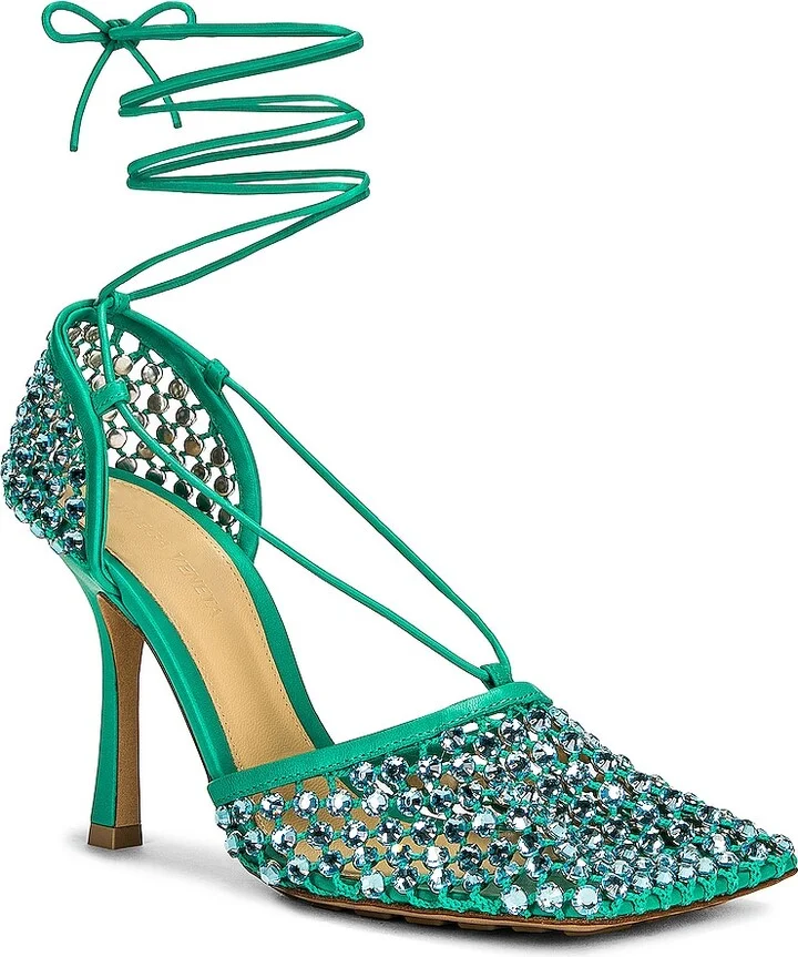 Bottega Veneta Stretch Lace-Up Sandals in Teal - Image 2