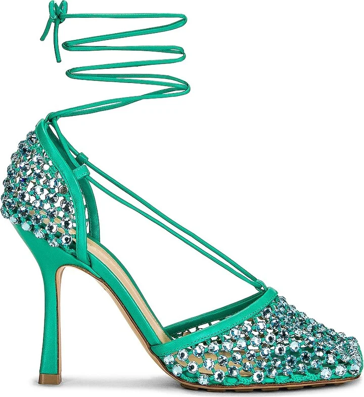 Bottega Veneta Stretch Lace-Up Sandals in Teal