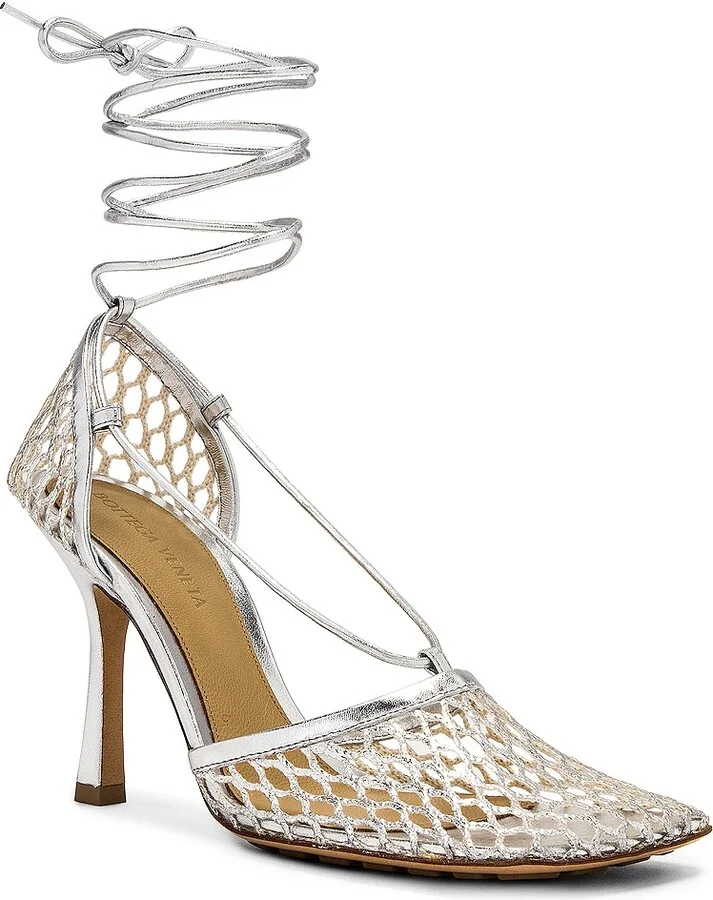 Bottega Veneta Stretch Metallic Leather Sandals in Metallic Silver - Image 2