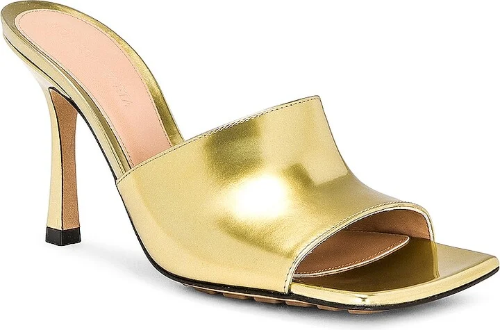 Bottega Veneta Stretch Mule Sandals in Metallic Gold - Image 2