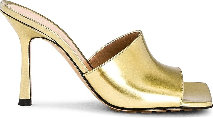 Bottega Veneta Stretch Mule Sandals in Metallic Gold