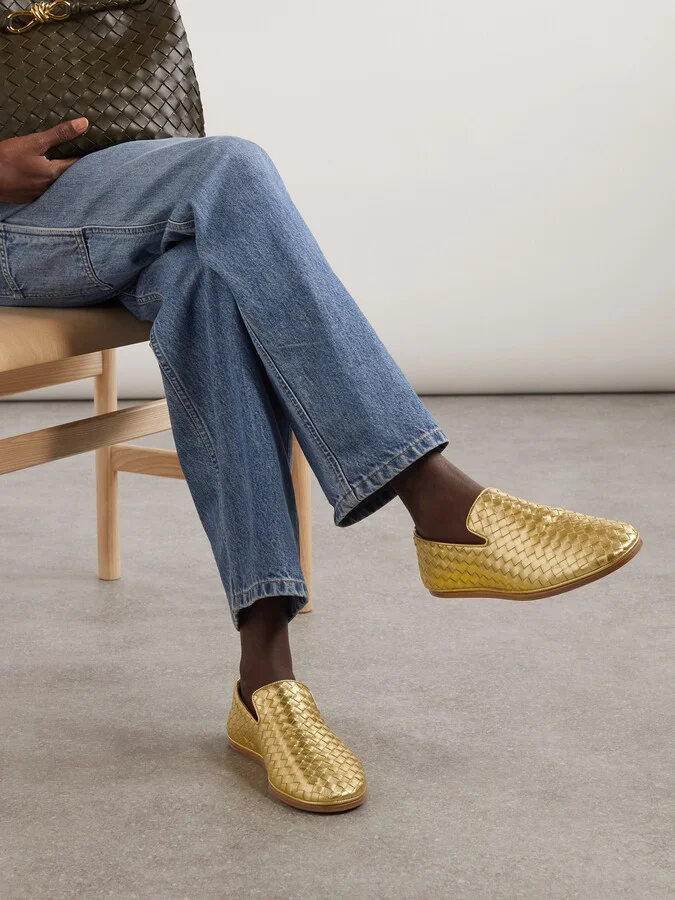 Bottega Veneta - Sunday Intrecciato Metallic Leather Loafers - Gold - Image 2