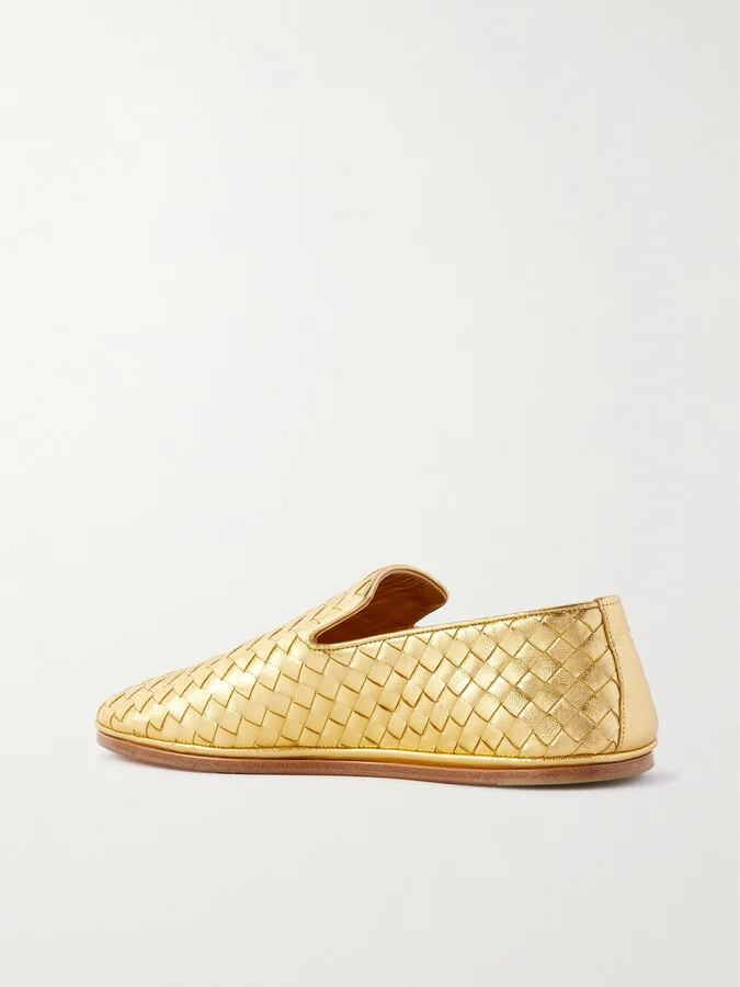 Bottega Veneta - Sunday Intrecciato Metallic Leather Loafers - Gold - Image 3