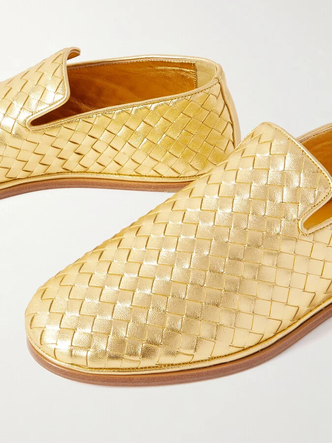 Bottega Veneta - Sunday Intrecciato Metallic Leather Loafers - Gold - Image 4