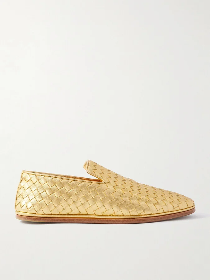 Bottega Veneta - Sunday Intrecciato Metallic Leather Loafers - Gold