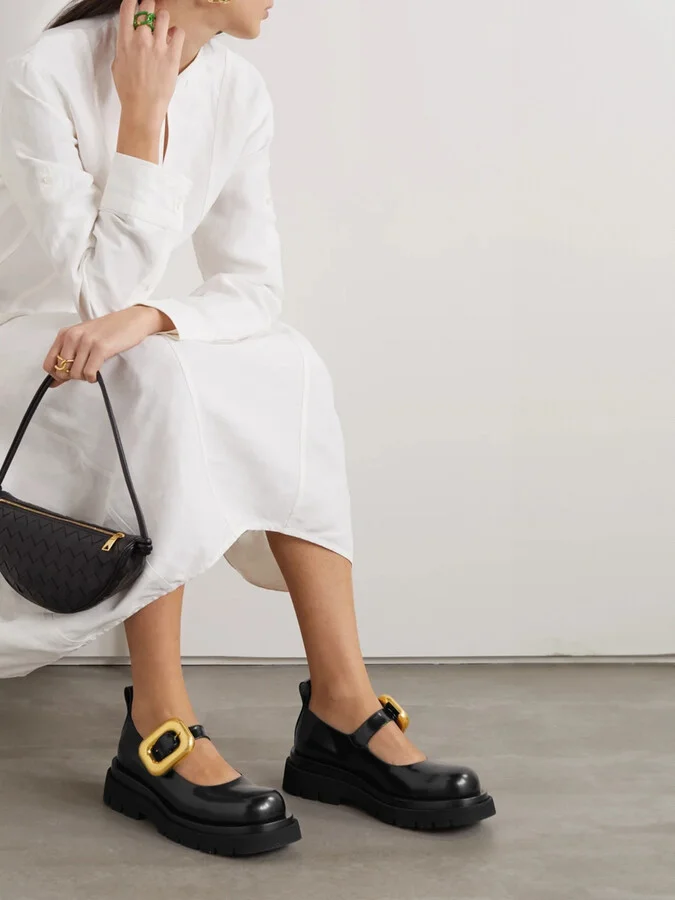 Bottega Veneta - Swell Glossed-leather Mary Jane Flats - Black - Image 2