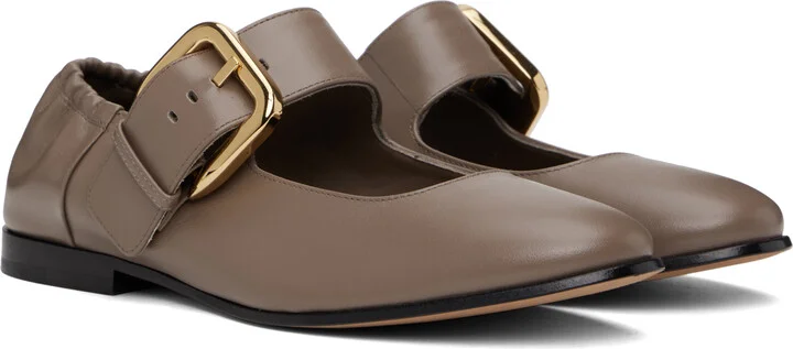Bottega Veneta Taupe Astaire Mary-Jane Ballerina Flats - Image 4