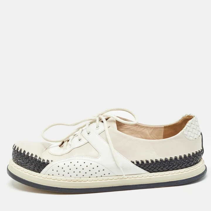 Bottega Veneta Tricolor Woven Leather and Leather Lace Up Sneakers Size 37