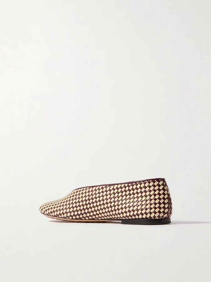 Bottega Veneta - Two-tone Intrecciato Leather Ballet Flats - Burgundy - Image 3