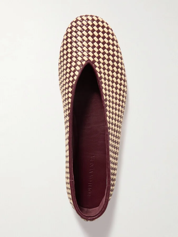 Bottega Veneta - Two-tone Intrecciato Leather Ballet Flats - Burgundy - Image 5