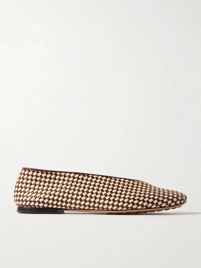 Bottega Veneta - Two-tone Intrecciato Leather Ballet Flats - Burgundy