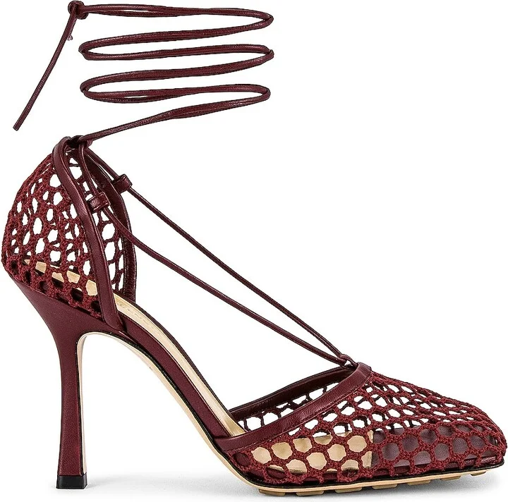 Bottega Veneta Web Stretch Lace Up Sandals in Burgundy
