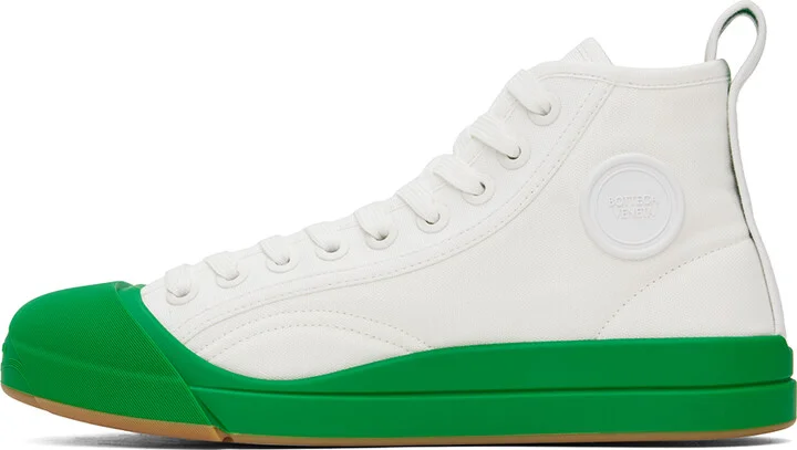 Bottega Veneta White & Green Vulcan Sneakers - Image 3