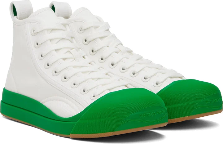 Bottega Veneta White & Green Vulcan Sneakers - Image 4