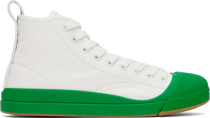 Bottega Veneta White & Green Vulcan Sneakers