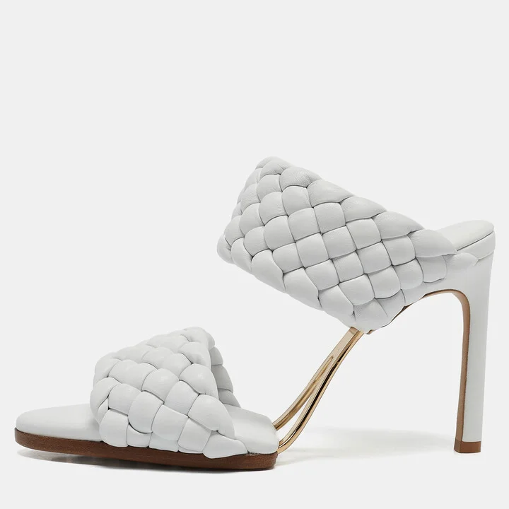 Bottega Veneta White Intrecciato Leather Lido Slide Sandals Size 36.5
