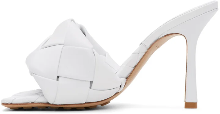 Bottega Veneta White Intrecciato Lido Heeled Sandals - Image 3