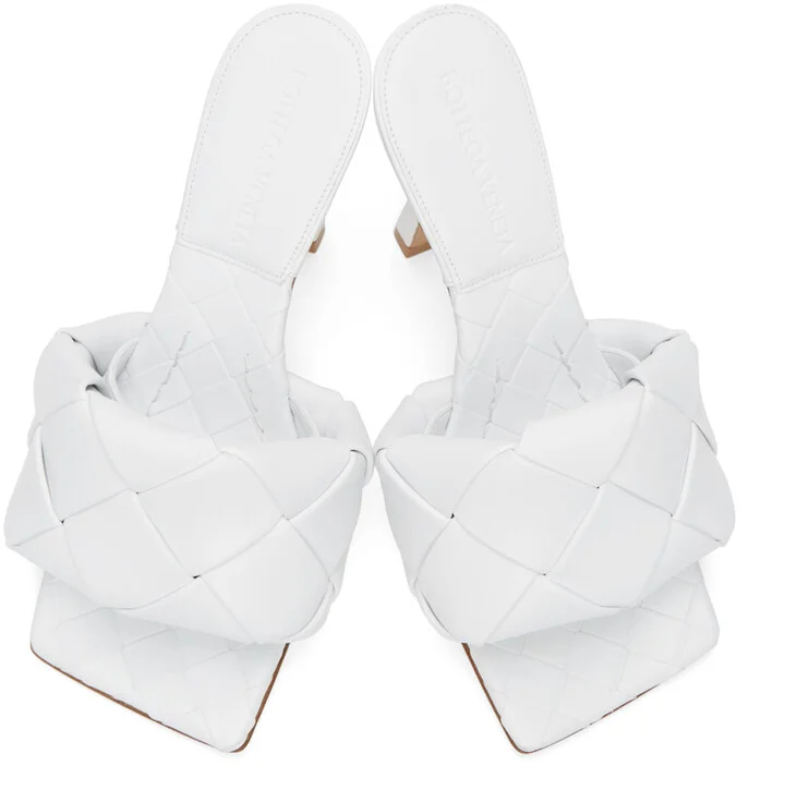 Bottega Veneta White Intrecciato Lido Heeled Sandals - Image 5