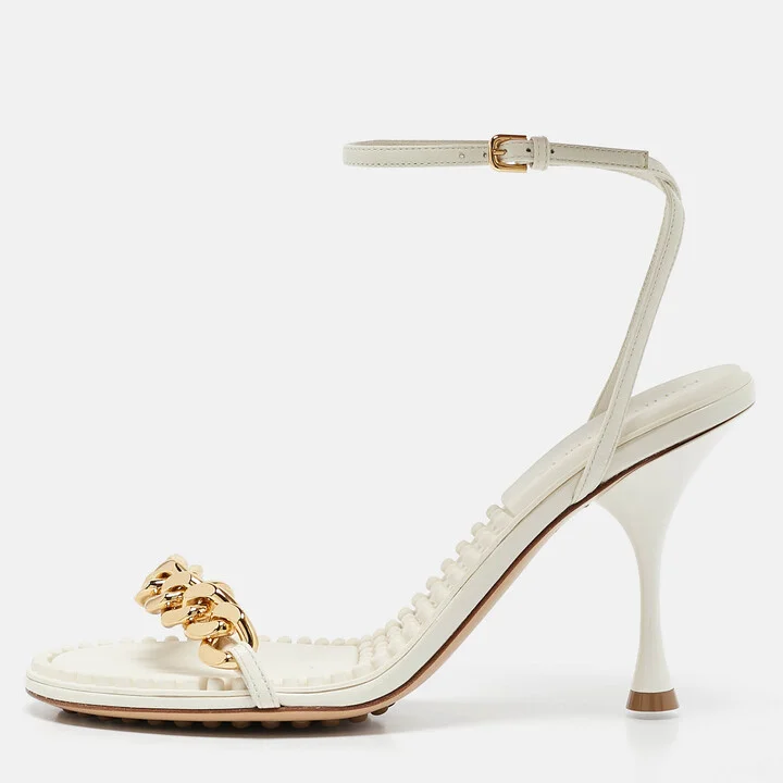 Bottega Veneta White Leather Dot Ankle Strap Sandals Size 38