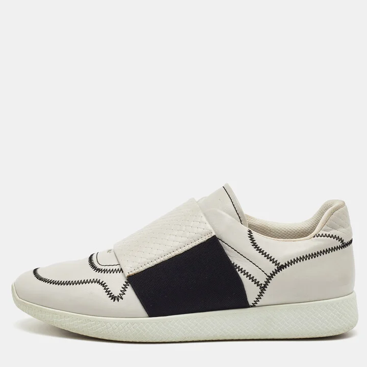 Bottega Veneta White Leather Intrecciato Slip On Sneakers Size 42.5