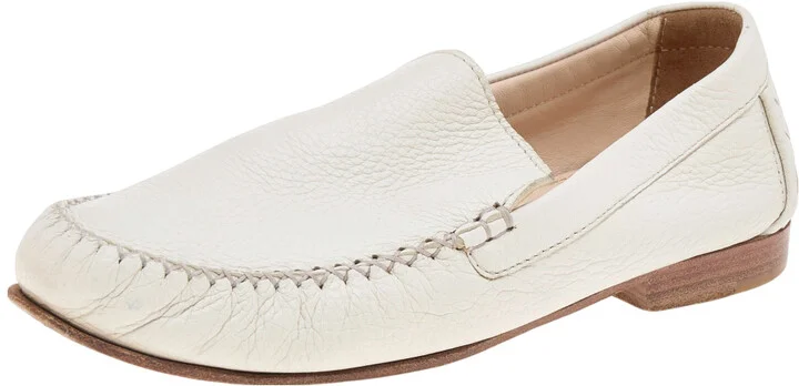Bottega Veneta White Leather Slip On Loafers Size 39