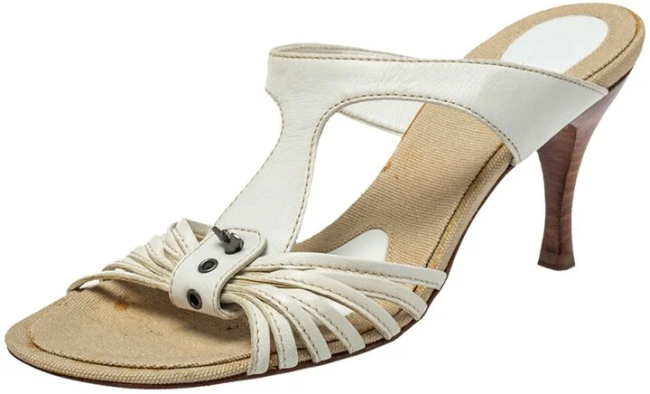 Bottega Veneta White Leather Strappy Sandals Size 36