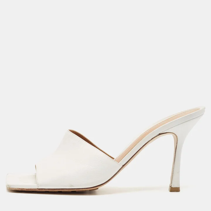 Bottega Veneta White Leather Strech Mules Size 41