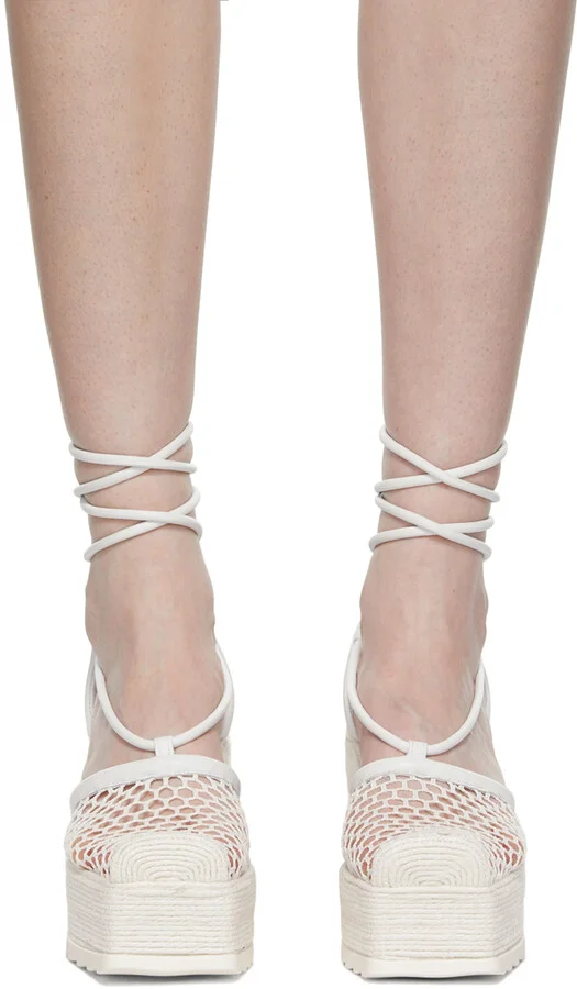 Bottega Veneta White Sporty Web Wedge Espadrilles - Image 2